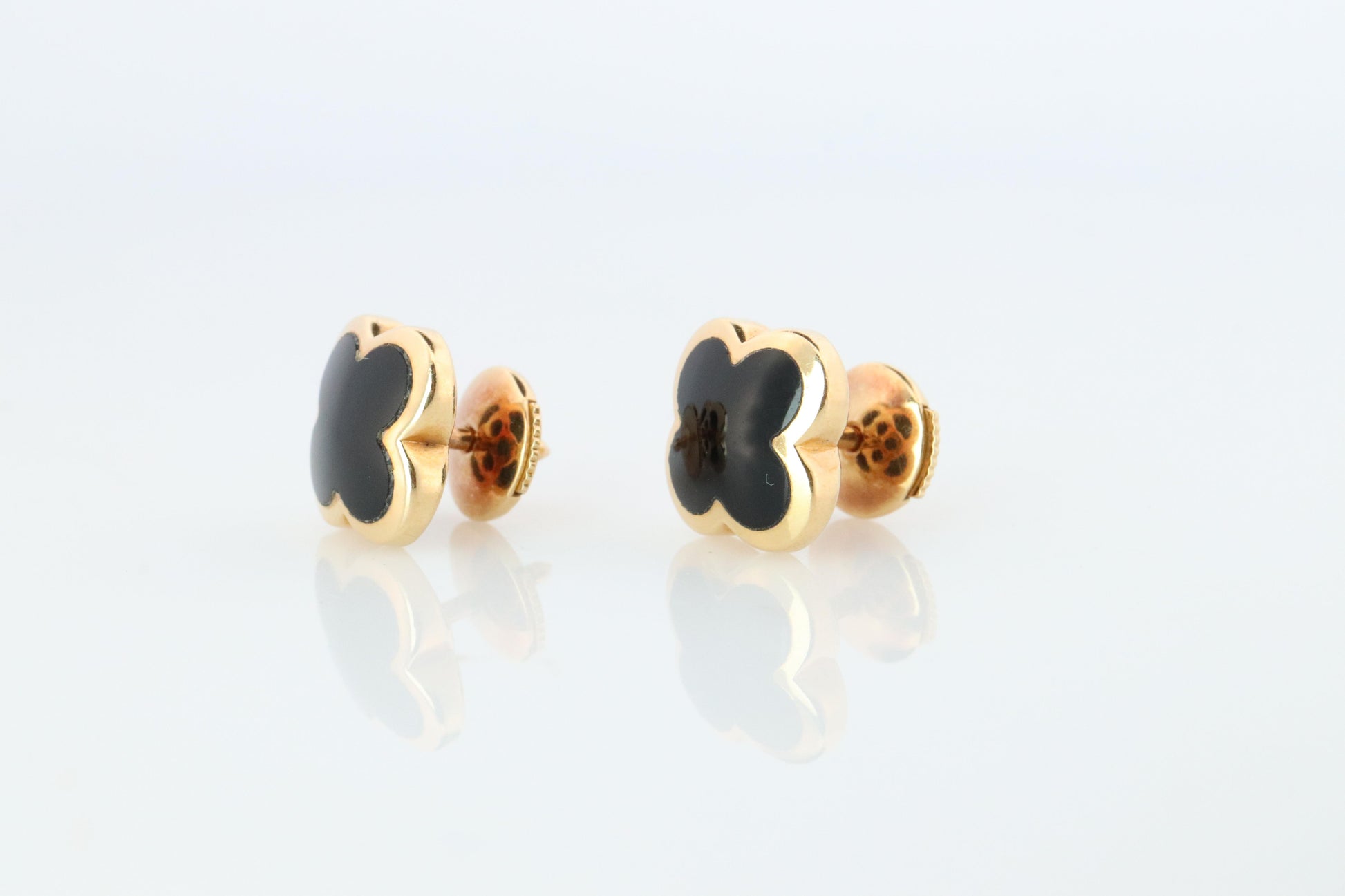 Van Cleef Arpels Pure Alhambra Earrings Genuine VCA 18k YG Vintage Black Onyx