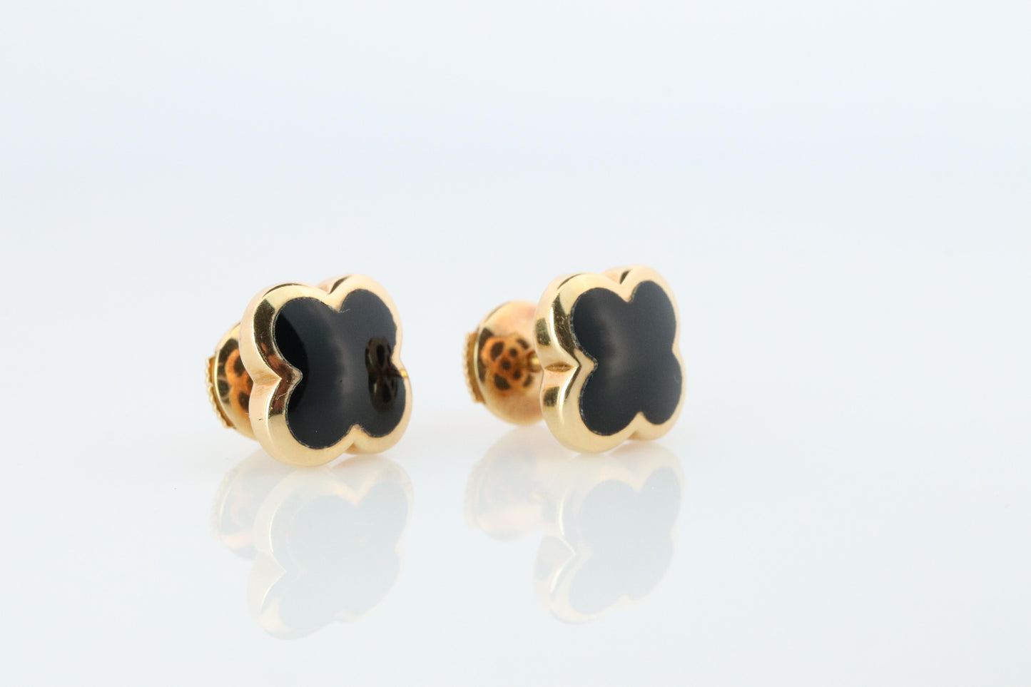 Van Cleef Arpels Pure Alhambra Earrings Genuine VCA 18k YG Vintage Black Onyx