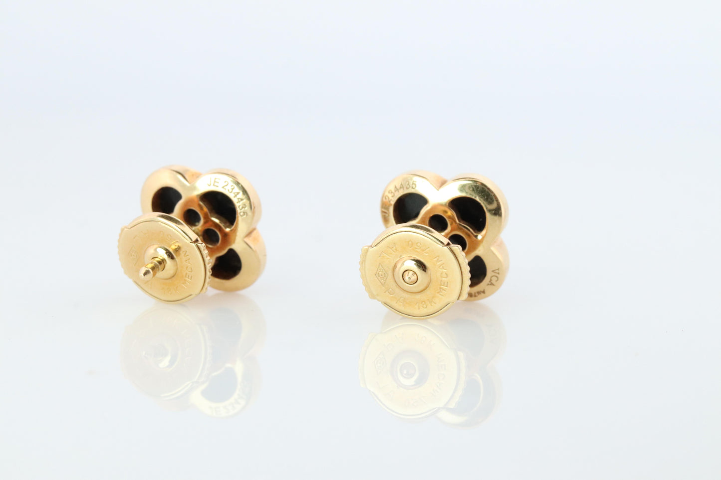 Van Cleef Arpels Pure Alhambra Earrings Genuine VCA 18k YG Vintage Black Onyx