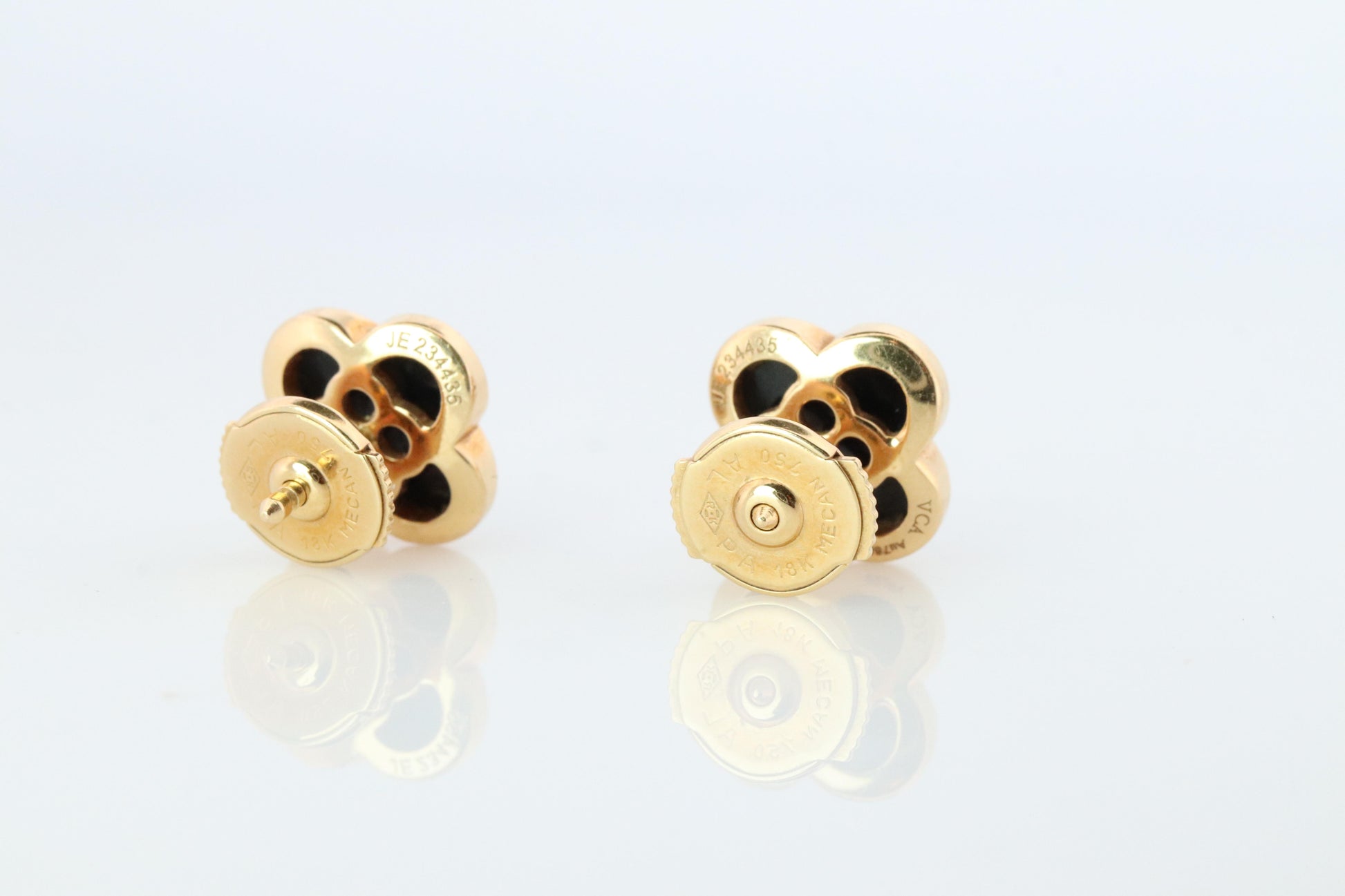 Van Cleef Arpels Pure Alhambra Earrings Genuine VCA 18k YG Vintage Black Onyx