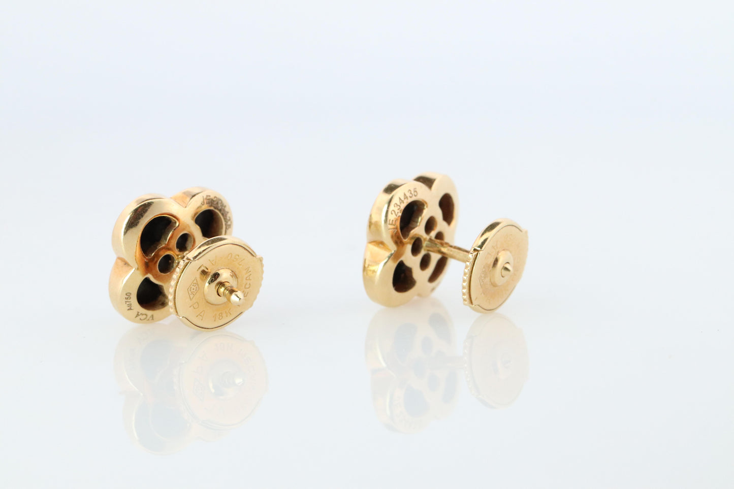 Van Cleef Arpels Pure Alhambra Earrings Genuine VCA 18k YG Vintage Black Onyx