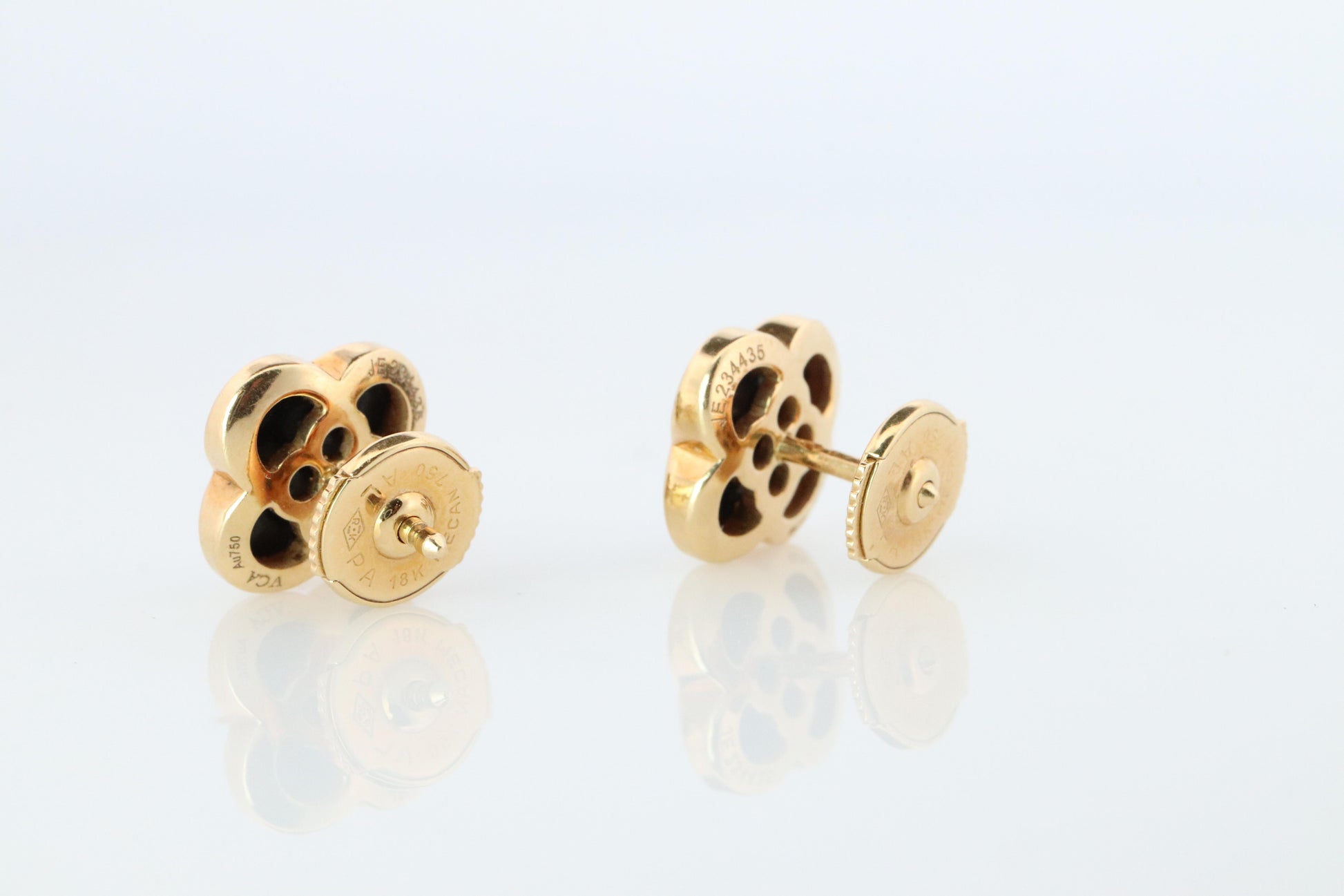 Van Cleef Arpels Pure Alhambra Earrings Genuine VCA 18k YG Vintage Black Onyx