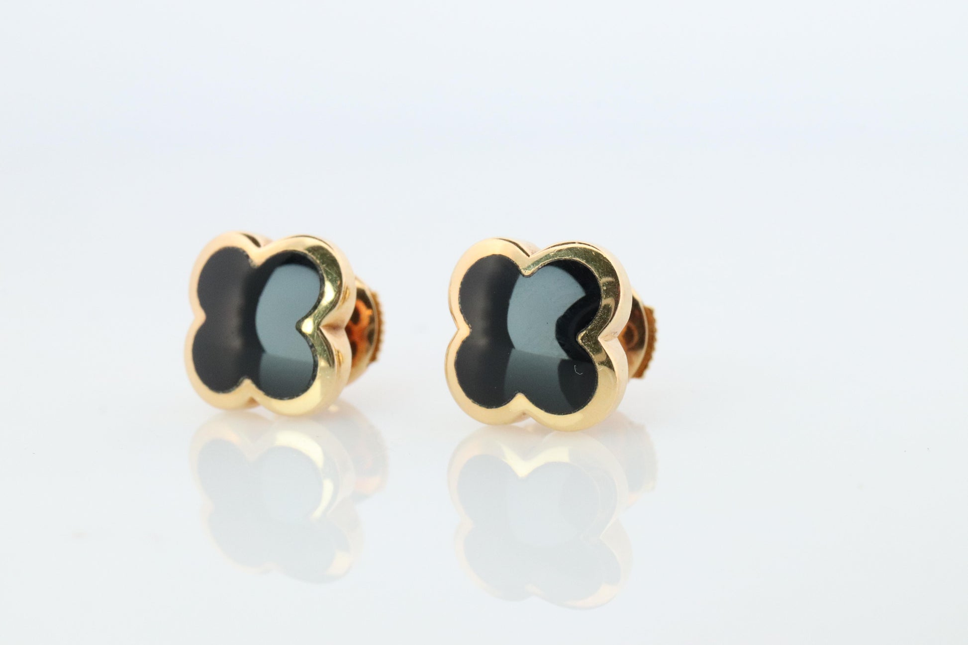 Van Cleef Arpels Pure Alhambra Earrings Genuine VCA 18k YG Vintage Black Onyx