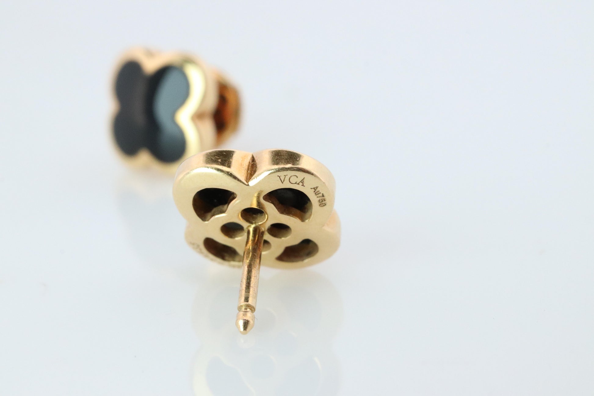 Van Cleef Arpels Pure Alhambra Earrings Genuine VCA 18k YG Vintage Black Onyx