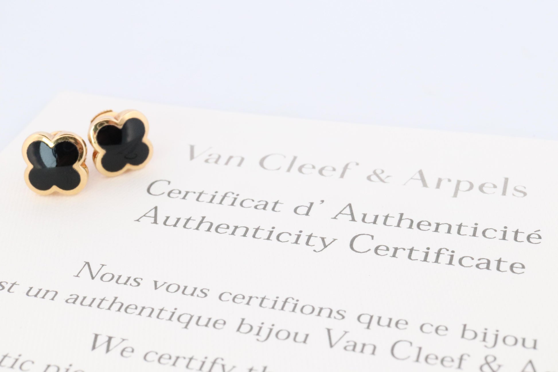 Van Cleef Arpels Pure Alhambra Earrings Genuine VCA 18k YG Vintage Black Onyx