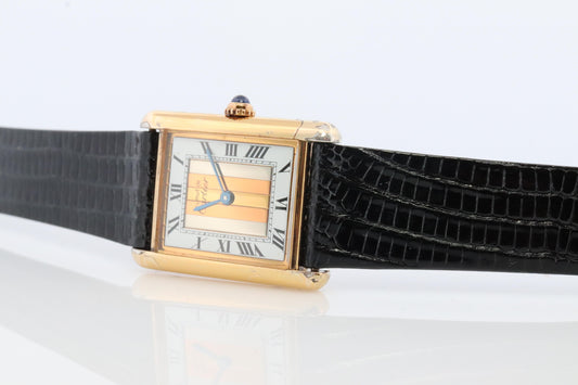 Vintage Must de Cartier Trinity Tank Watch. 925 Vermeil ARGENT Tricolor Tank.