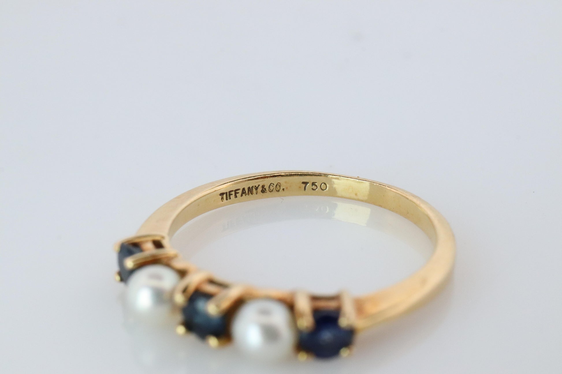 18k Tiffany and Co. Sapphire Pearl Ring. 18k Gold Tiffany Sapphire Eternity band