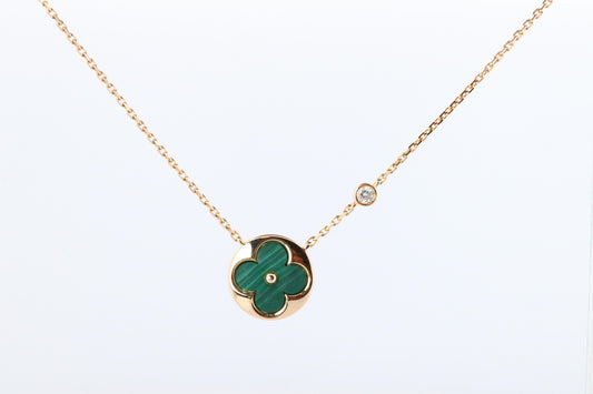 Louis Vuitton Malachite Blossom BB Sun Necklace LV 18k YG Diamond Pendant