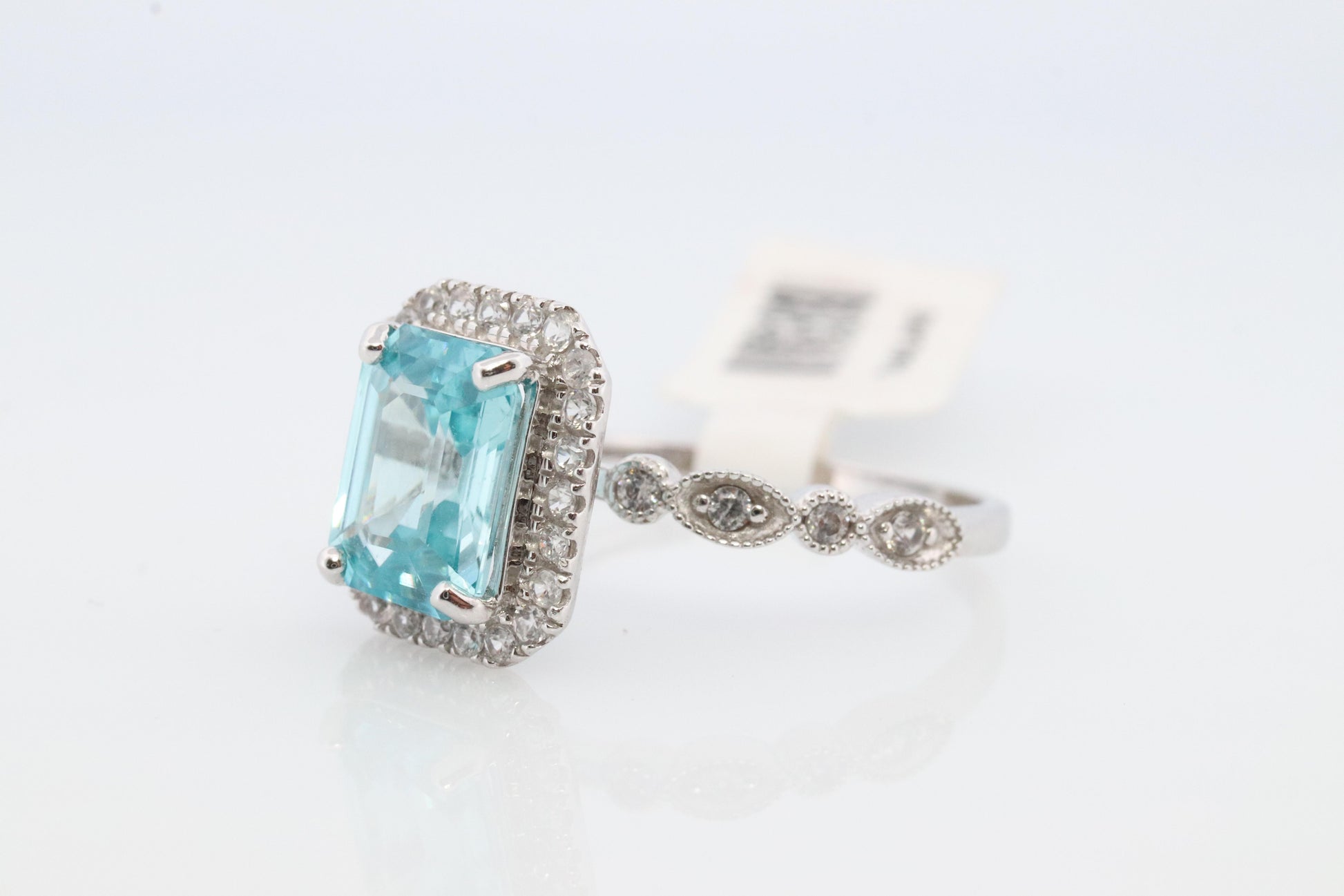 10k Blue Zircon and Diamond Halo ring. 10k Zircon CZ Halo ring.