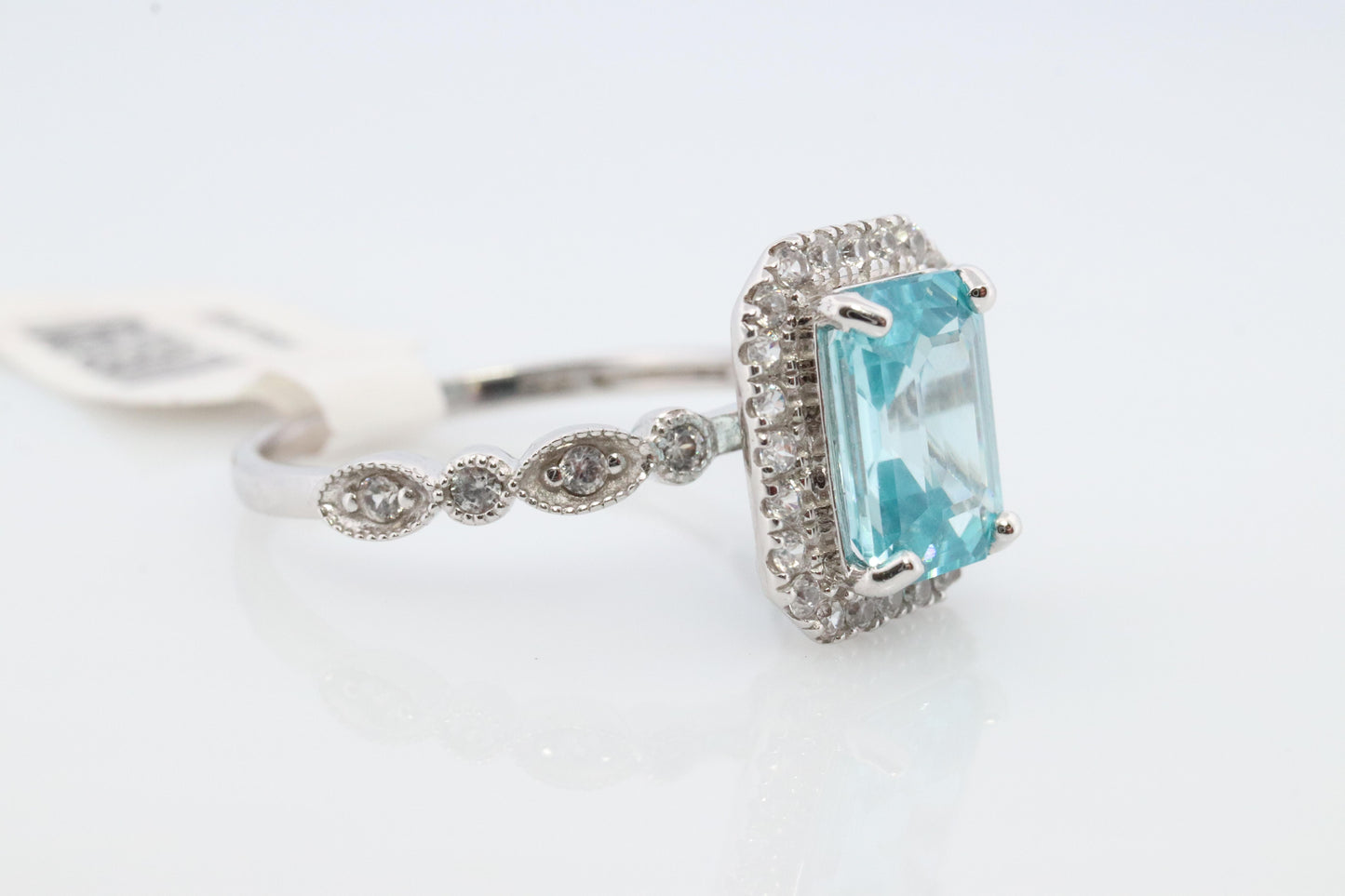 10k Blue Zircon and Diamond Halo ring. 10k Zircon CZ Halo ring.