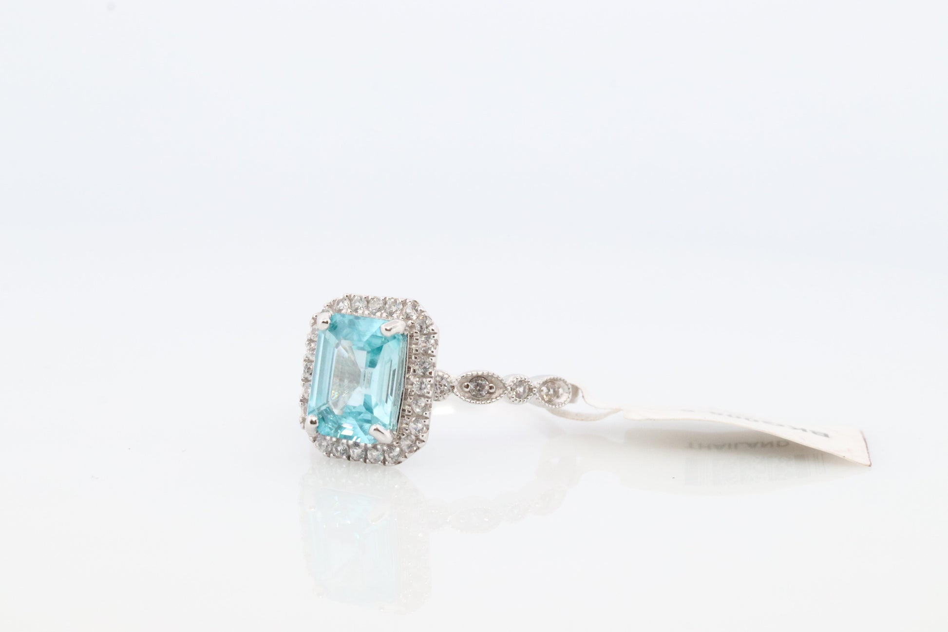 10k Blue Zircon and Diamond Halo ring. 10k Zircon CZ Halo ring.