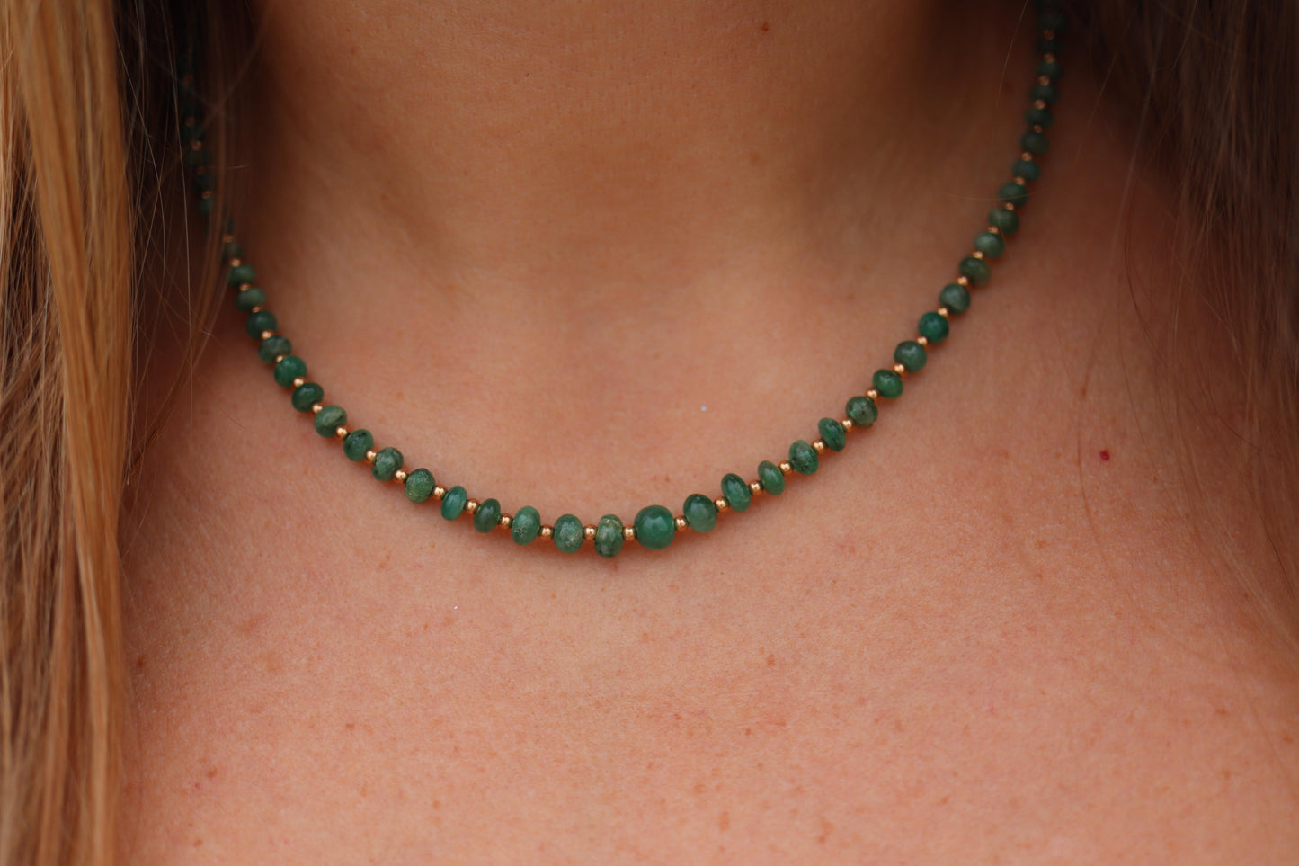 18k Emerald Bead Necklace. Emerald Bead Necklace strand.