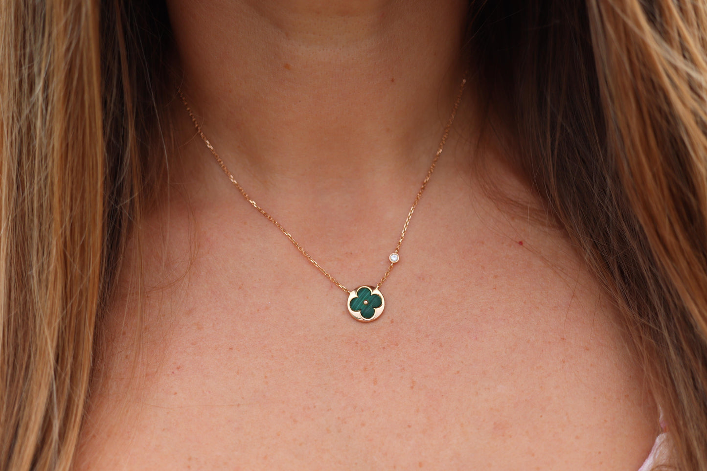 Louis Vuitton Malachite Blossom BB Sun Necklace LV 18k YG Diamond Pendant