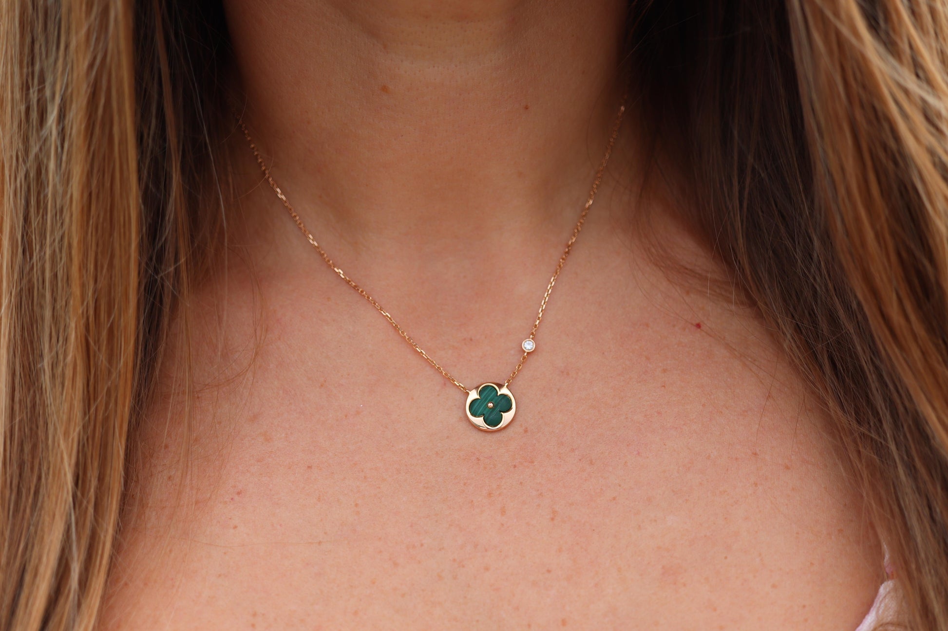 Louis Vuitton Malachite Blossom BB Sun Necklace LV 18k YG Diamond Pendant