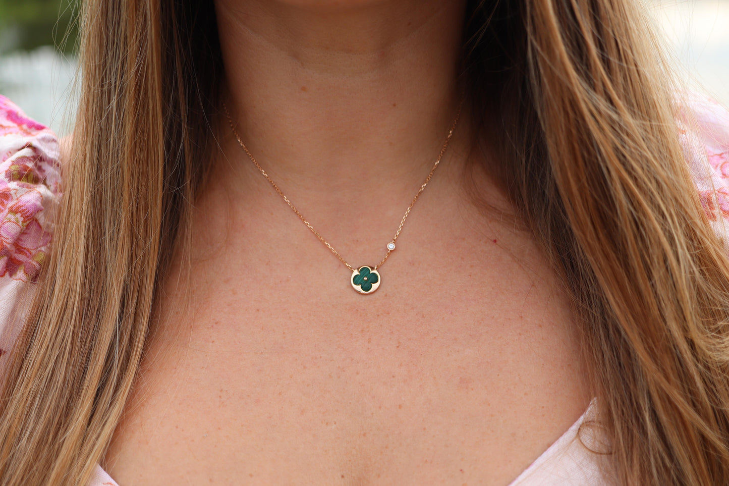 Louis Vuitton Malachite Blossom BB Sun Necklace LV 18k YG Diamond Pendant