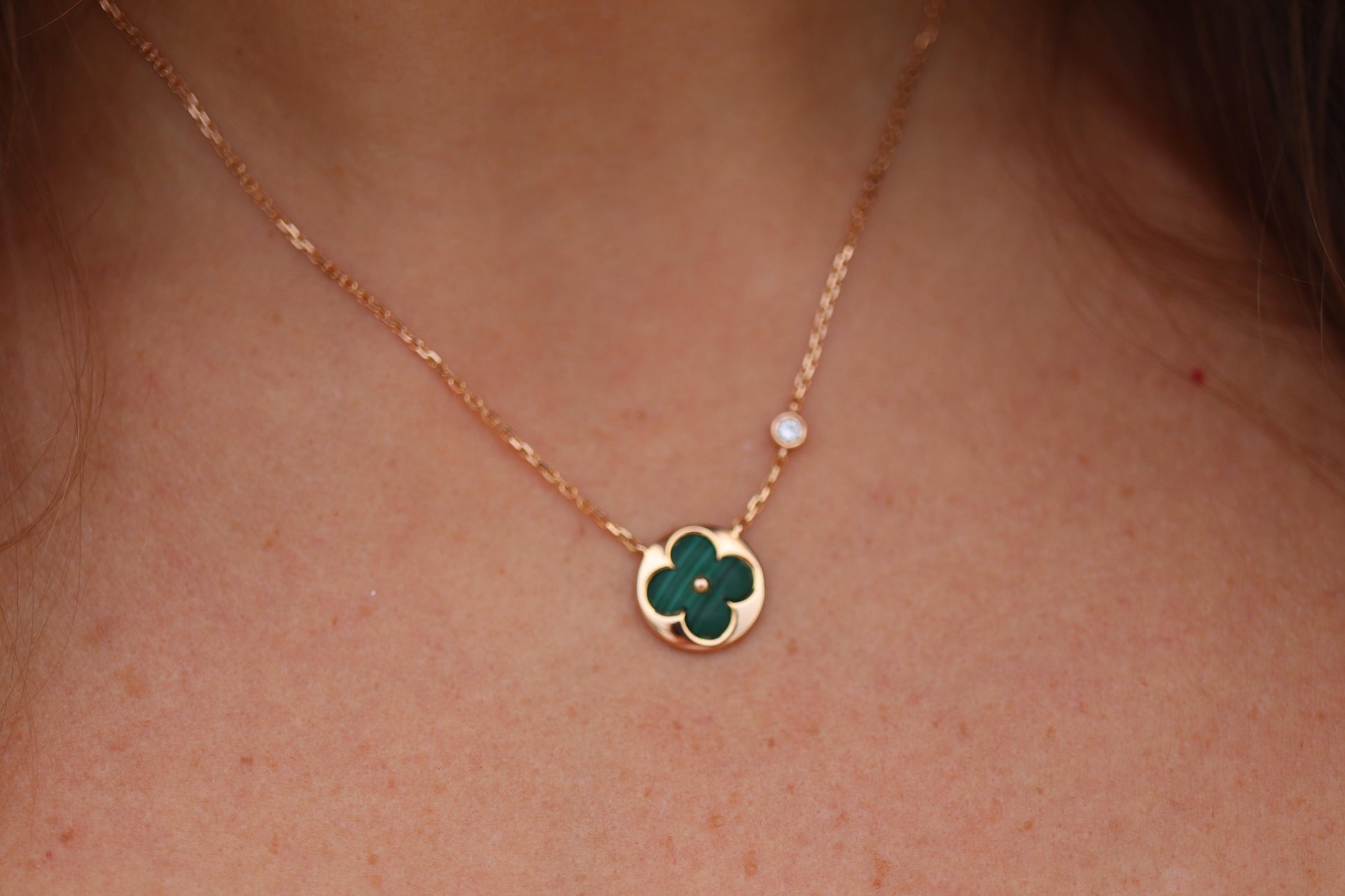 Louis Vuitton Malachite Blossom BB Sun Necklace LV 18k YG Diamond Pendant