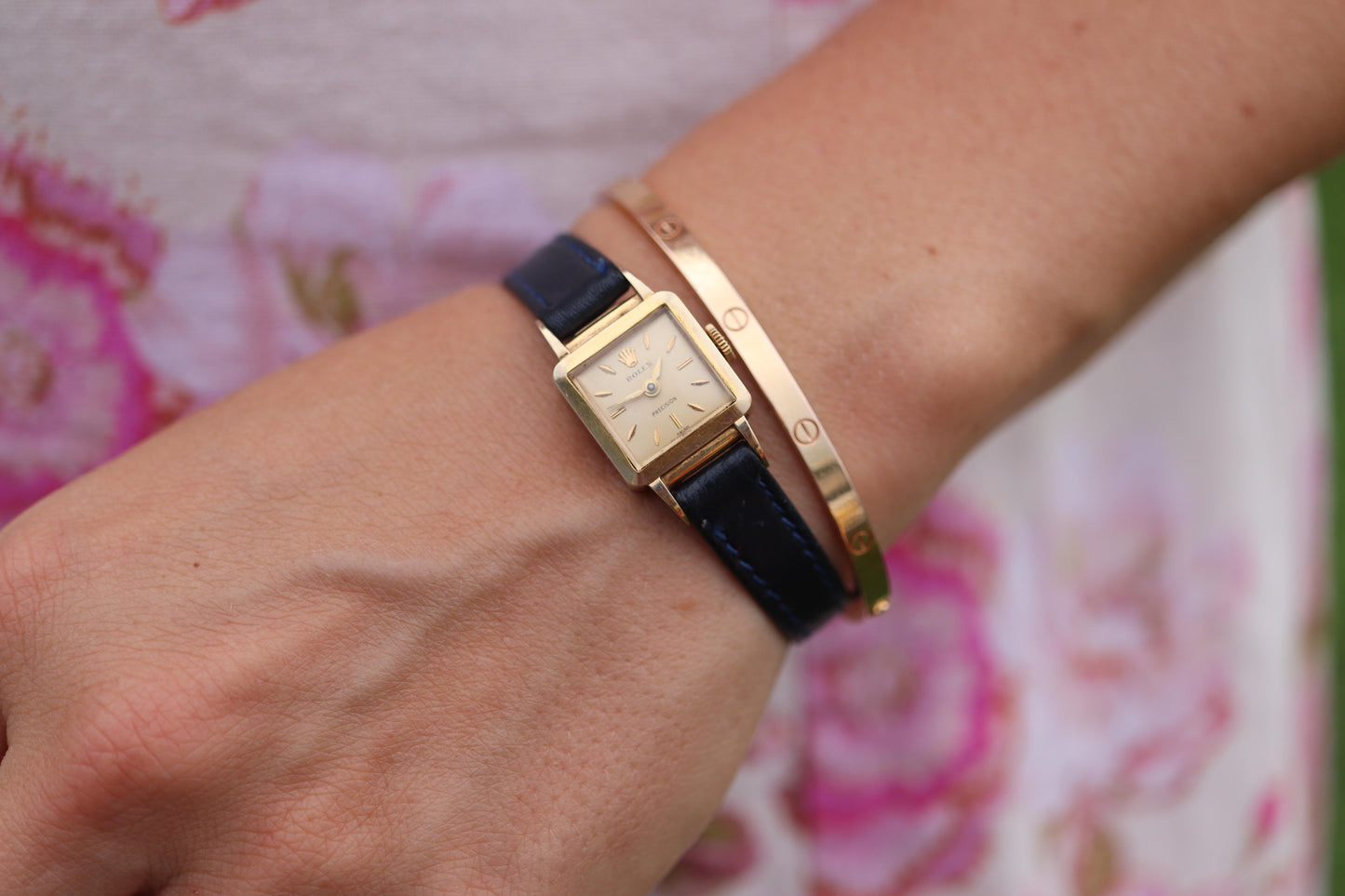 Rolex Womens Cocktail Watch. 9k YG 9179 Manual Windup. Square Case.