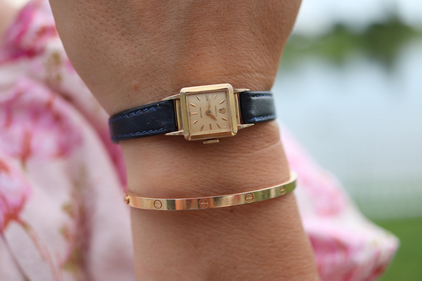Rolex Womens Cocktail Watch. 9k YG 9179 Manual Windup. Square Case.