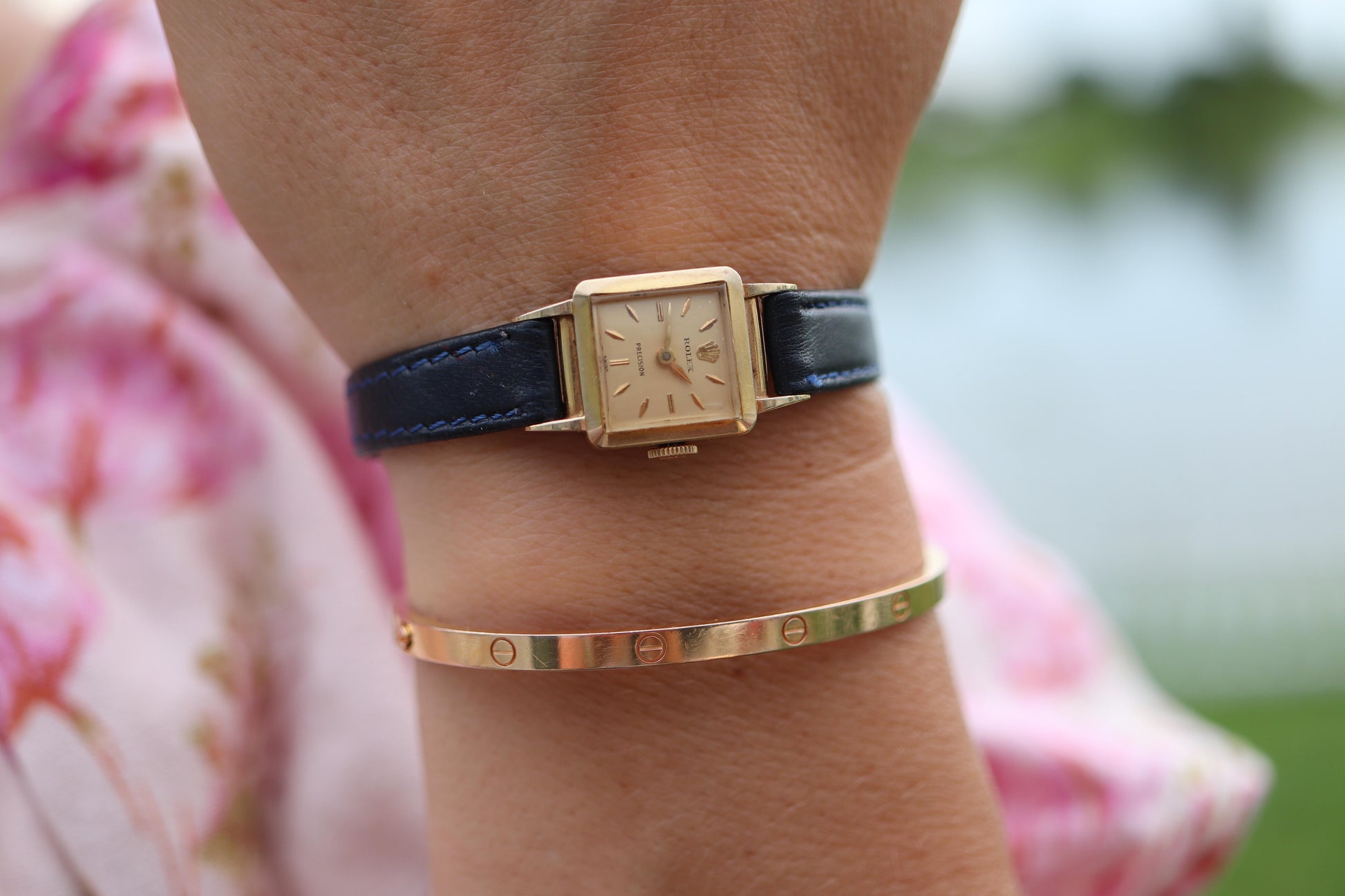 Rolex Womens Cocktail Watch. 9k YG 9179 Manual Windup. Square Case.