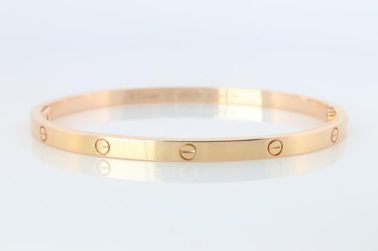 CARTIER Love Bangle Bracelet. Cartier SM Size 17 18k Yellow Gold Full Package.