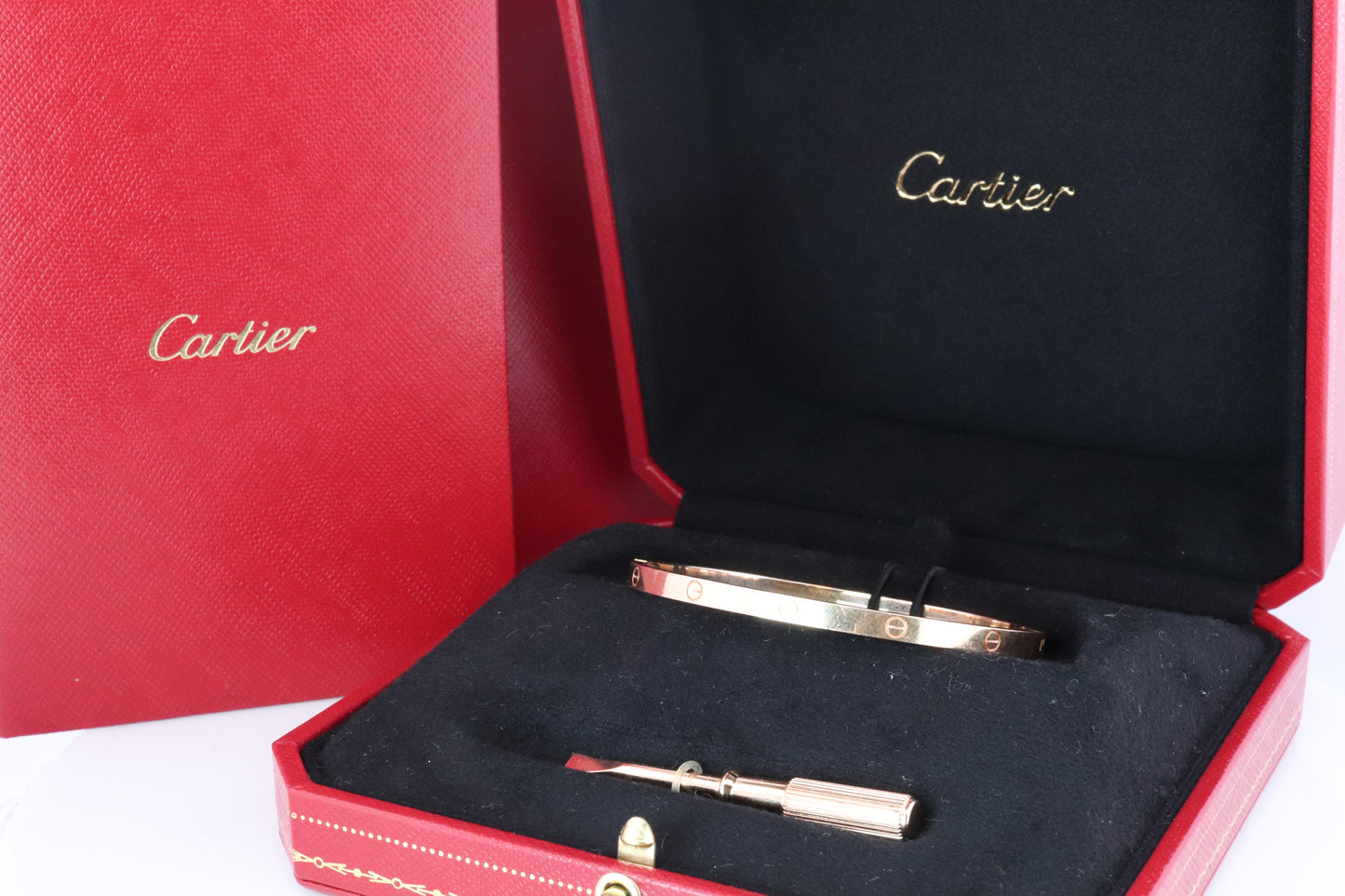 CARTIER Love Bangle Bracelet. Cartier SM Size 17 18k Yellow Gold Full Package.