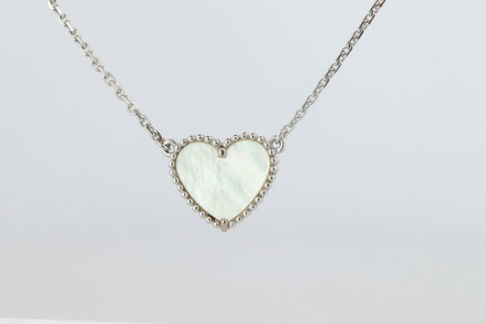 Van Cleef Arpels Lucky Alhambra Necklace. Genuine VCA 18k WG Shell Heart Pendant