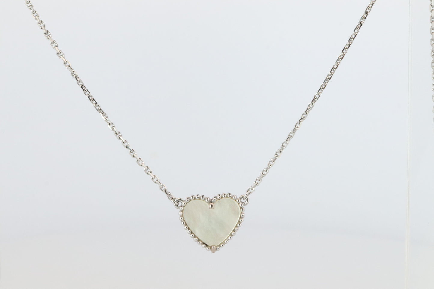 Van Cleef Arpels Lucky Alhambra Necklace. Genuine VCA 18k WG Shell Heart Pendant