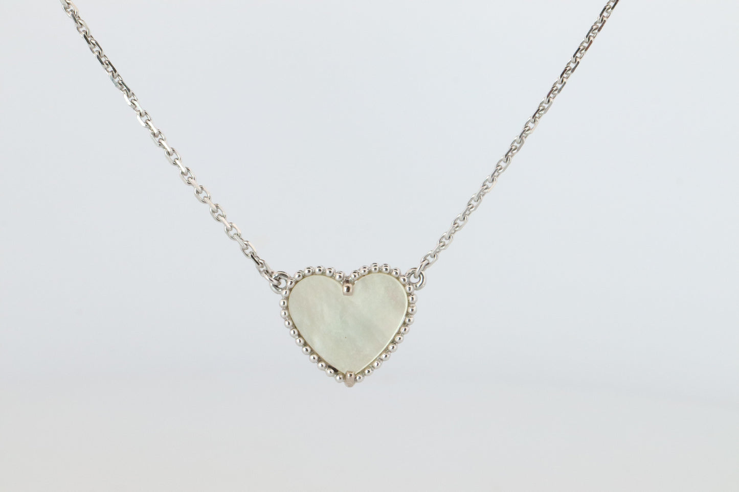 Van Cleef Arpels Lucky Alhambra Necklace. Genuine VCA 18k WG Shell Heart Pendant