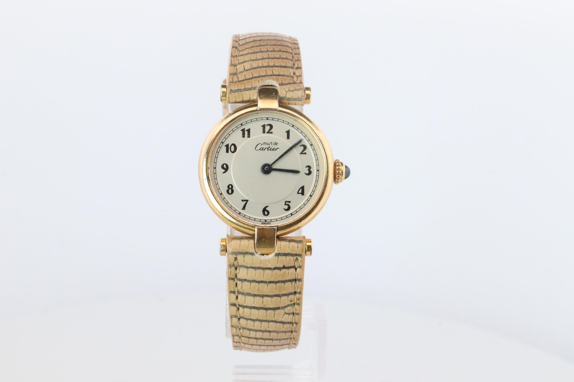 Genuine Cartier Watch. Must de Cartier Vendome 590004 Round Argent Arabic Face