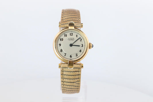 Genuine Cartier Watch. Must de Cartier Vendome 590004 Round Argent Arabic Face