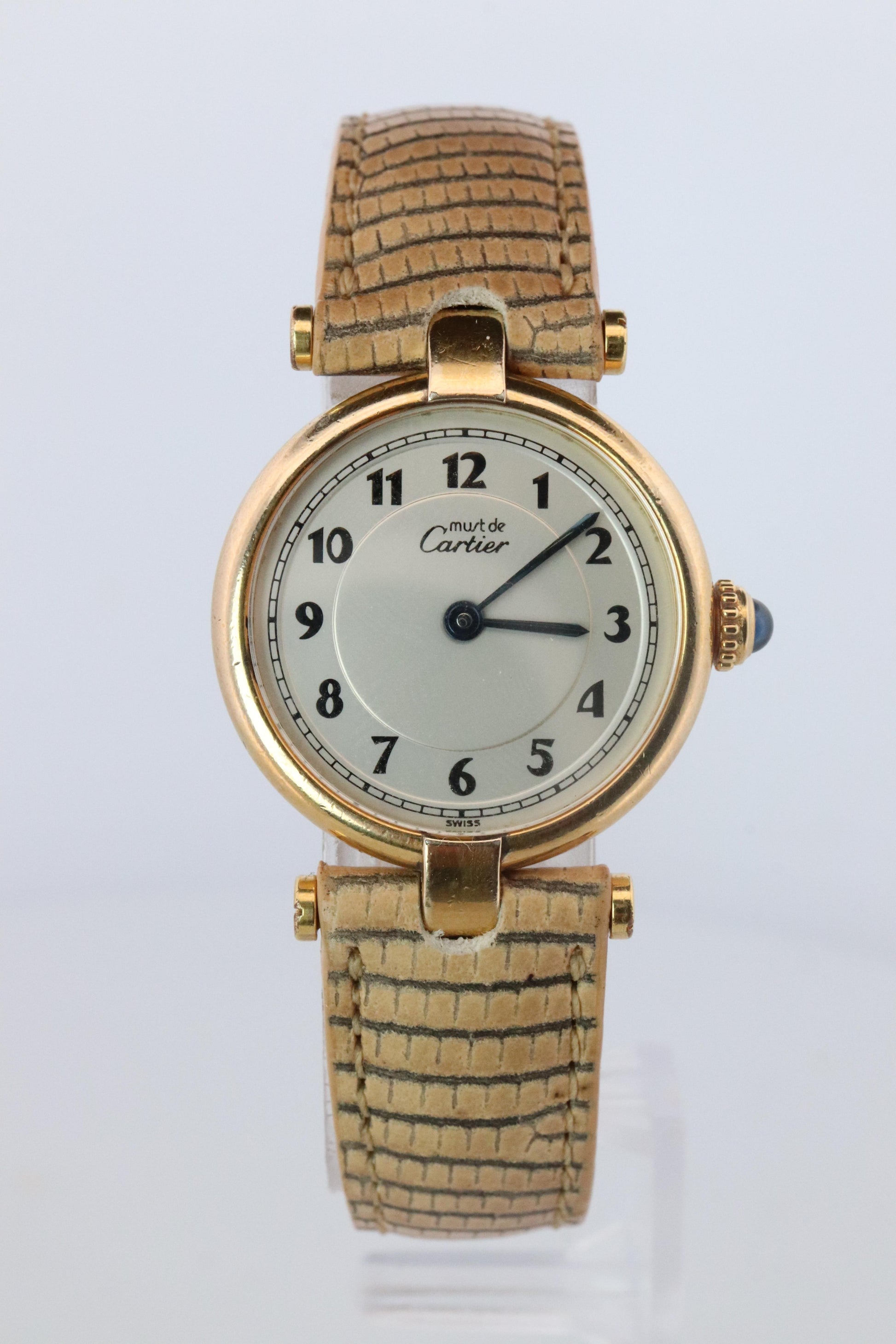 Genuine Cartier Watch. Must de Cartier Vendome 590004 Round Argent Arabic Face
