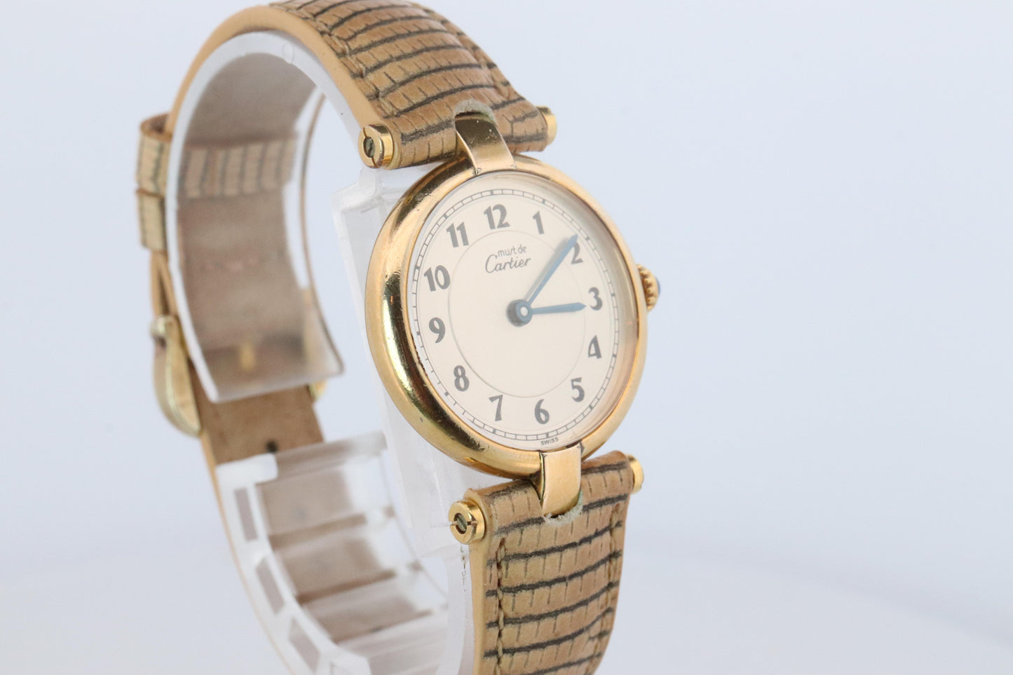 Genuine Cartier Watch. Must de Cartier Vendome 590004 Round Argent Arabic Face