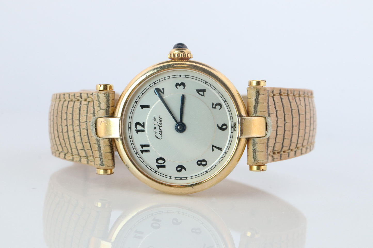 Genuine Cartier Watch. Must de Cartier Vendome 590004 Round Argent Arabic Face