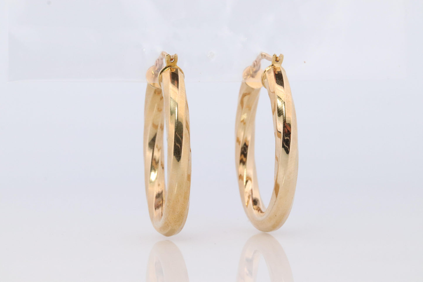 14k Gold Puffed Hollow HOOP Earrings. Large Oval HOOP earrings Twisted design.