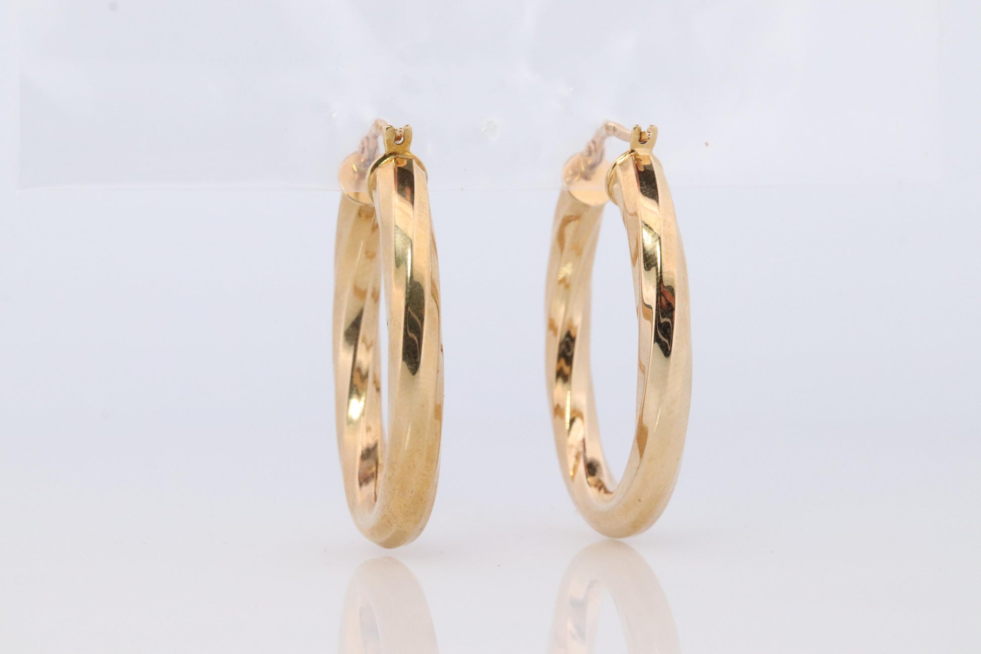 14k Gold Puffed Hollow HOOP Earrings. Large Oval HOOP earrings Twisted design.
