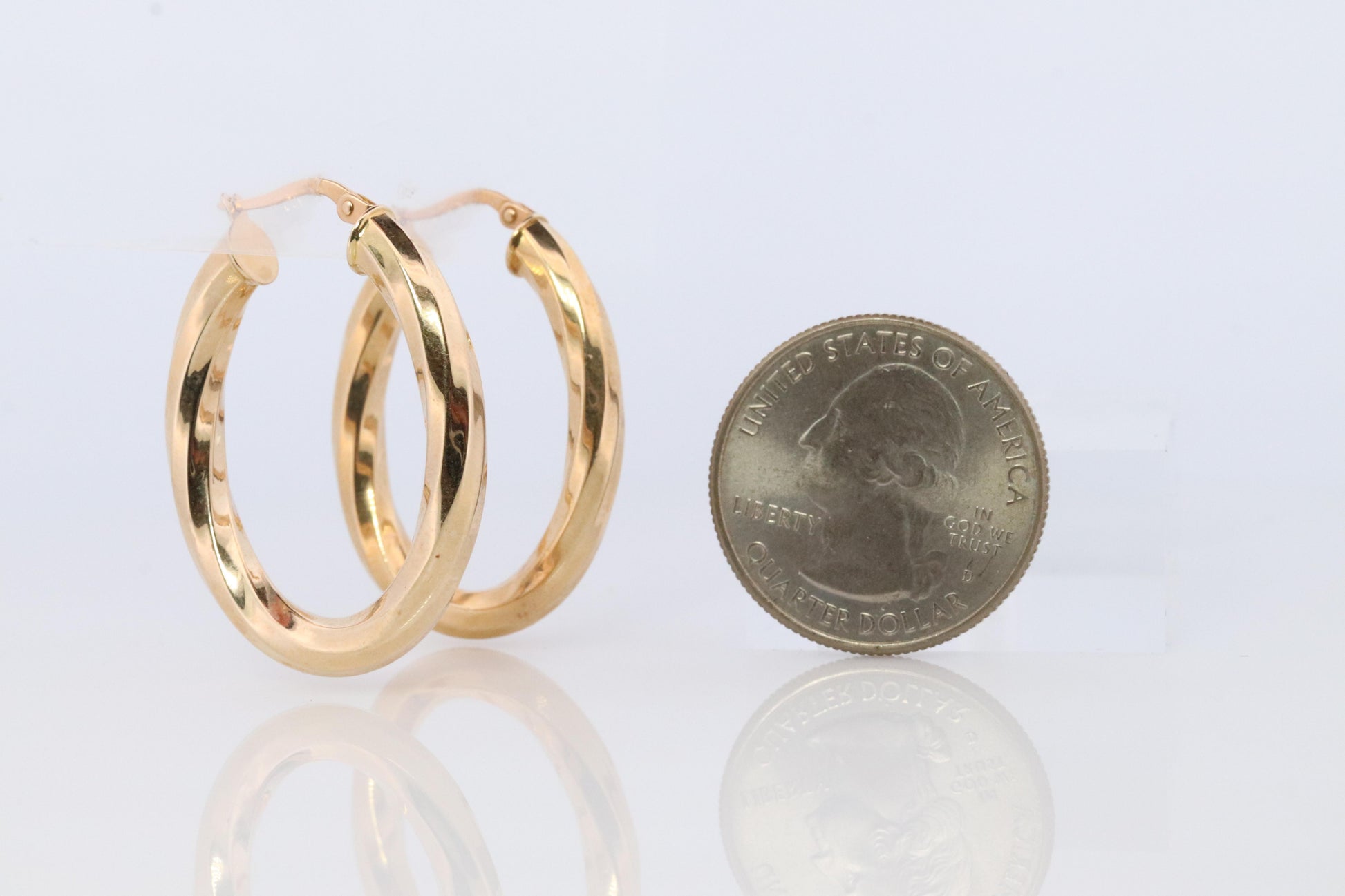 14k Gold Puffed Hollow HOOP Earrings. Large Oval HOOP earrings Twisted design.