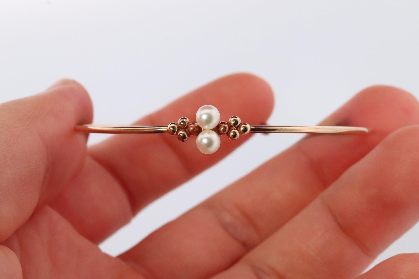 Mikimoto Bangle. Vintage 14k Gold Mikimoto Pearl Bangle Bracelet Dainty.