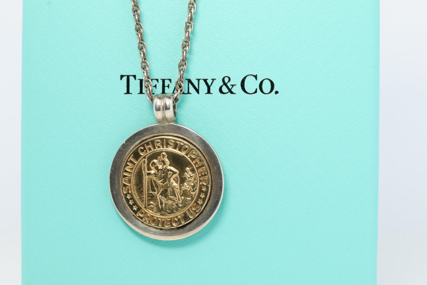 Tiffany and Co St.Christopher Pendant. 18k Sterling Silver Medallion