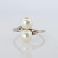 Mikimoto Pearl Ring. Sterling Silver Mikimoto Sapphire Twin Pearl Bypass band.