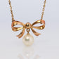 Mikimoto Pendant. Vintage 14k Gold Mikimoto BOW Pearl Diamond Necklace.