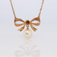 Mikimoto Pendant. Vintage 14k Gold Mikimoto BOW Pearl Diamond Necklace.