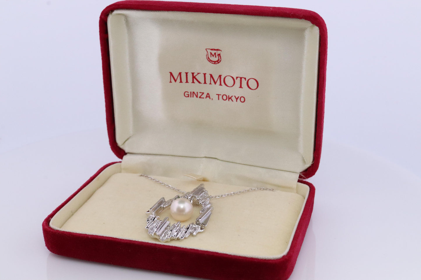 Mikimoto Pendant. Vintage Sterling Silver and 18k Gold Mikimoto Abstract Pearl