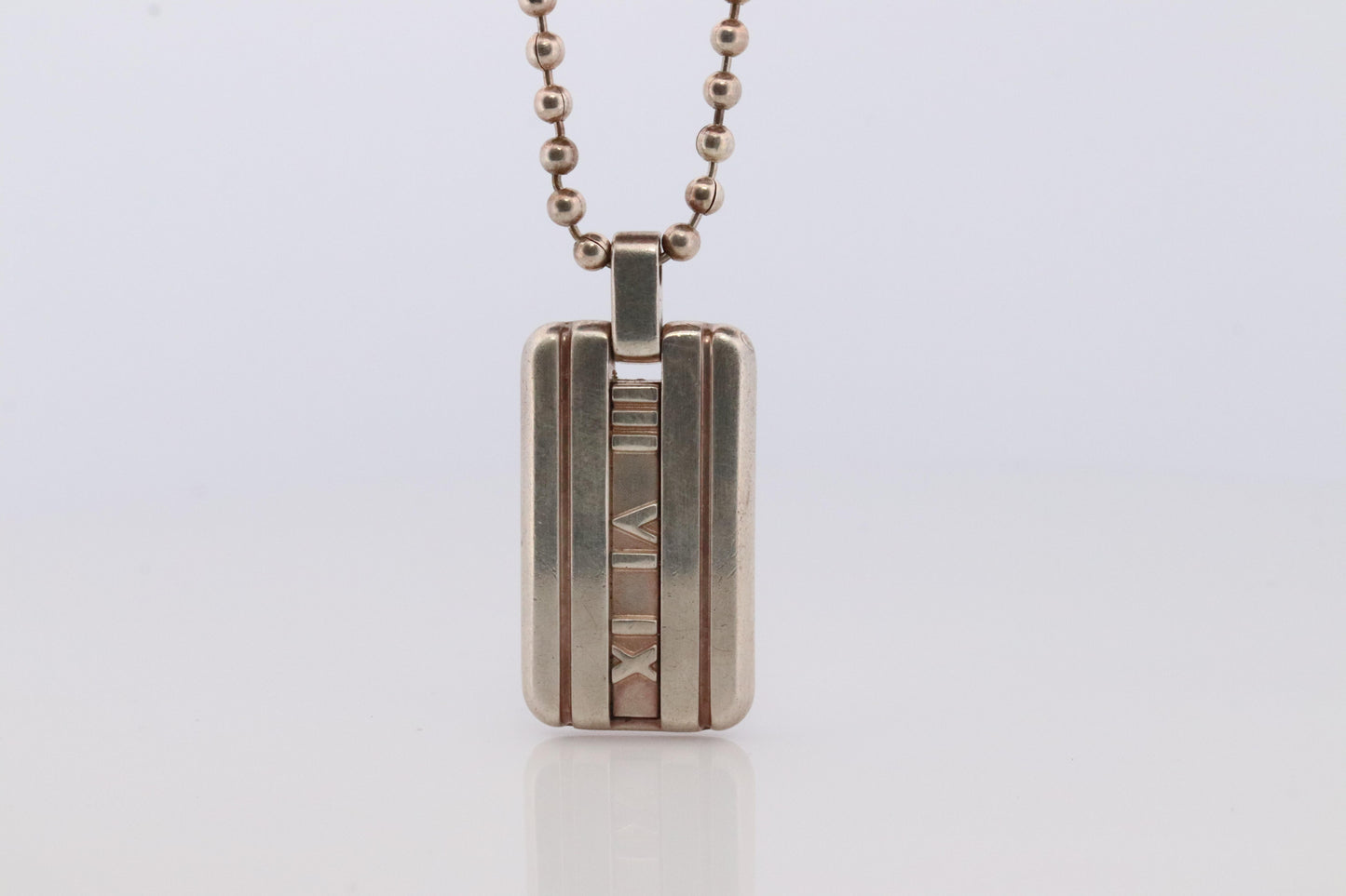 Tiffany and Co Atlas Pendant. Large Atlas Dogtag Roman Sterling Silver Necklace