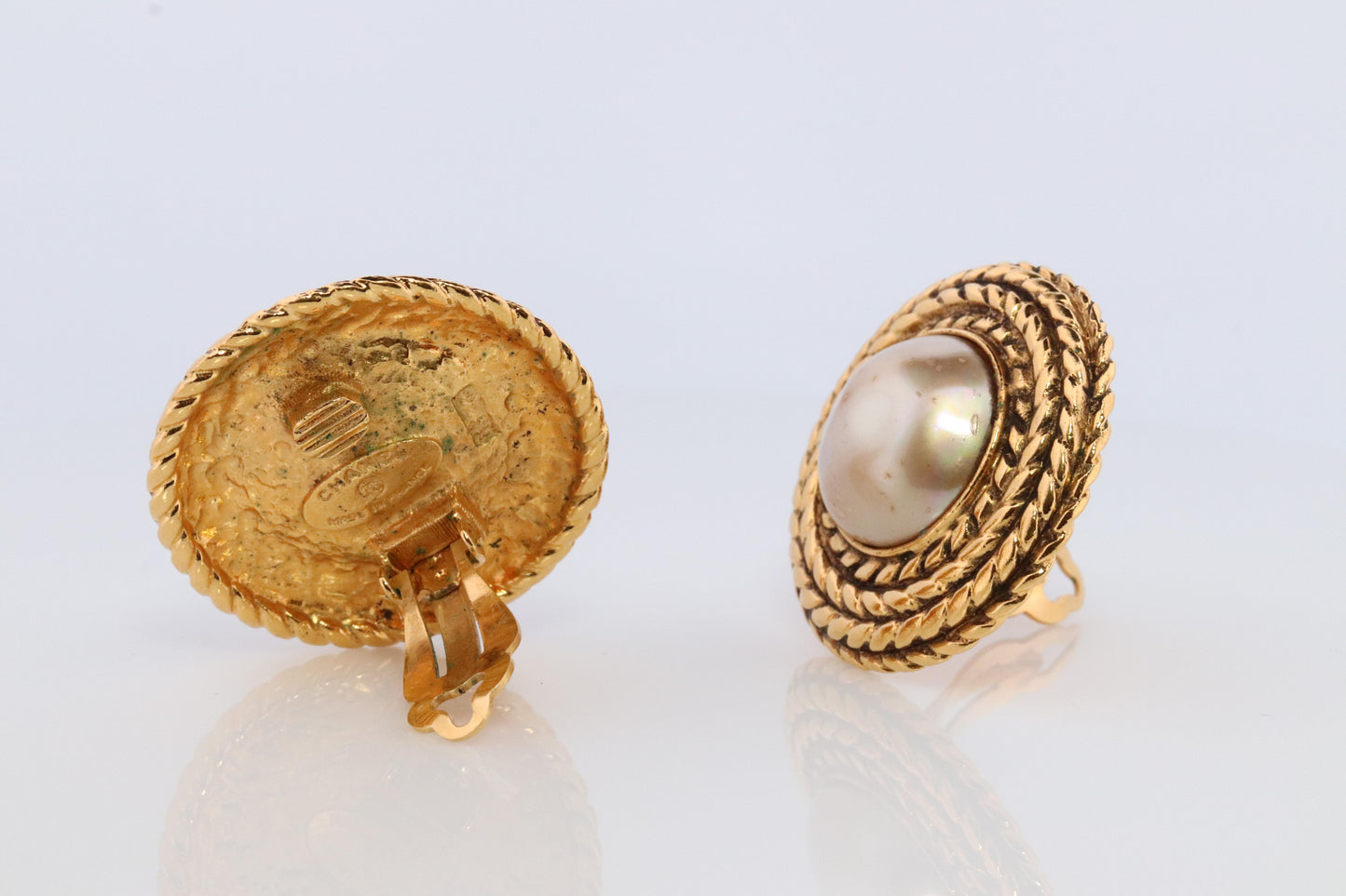 Chanel Earrings. Genuine  CHANEL Mabe Pearl Coil Weave Clip on earrings.