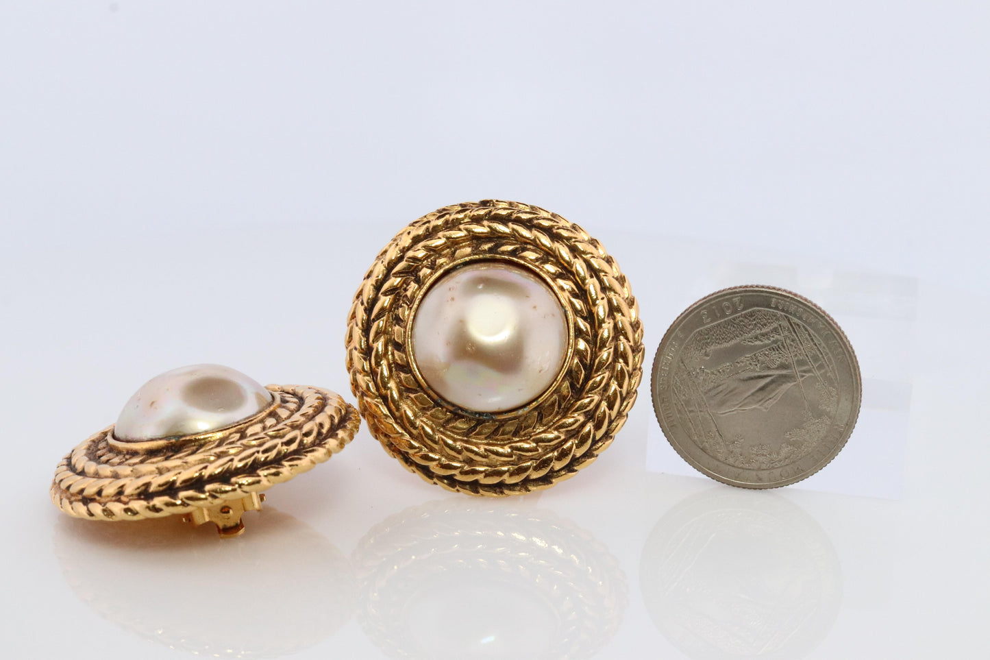 Chanel Earrings. Genuine  CHANEL Mabe Pearl Coil Weave Clip on earrings.