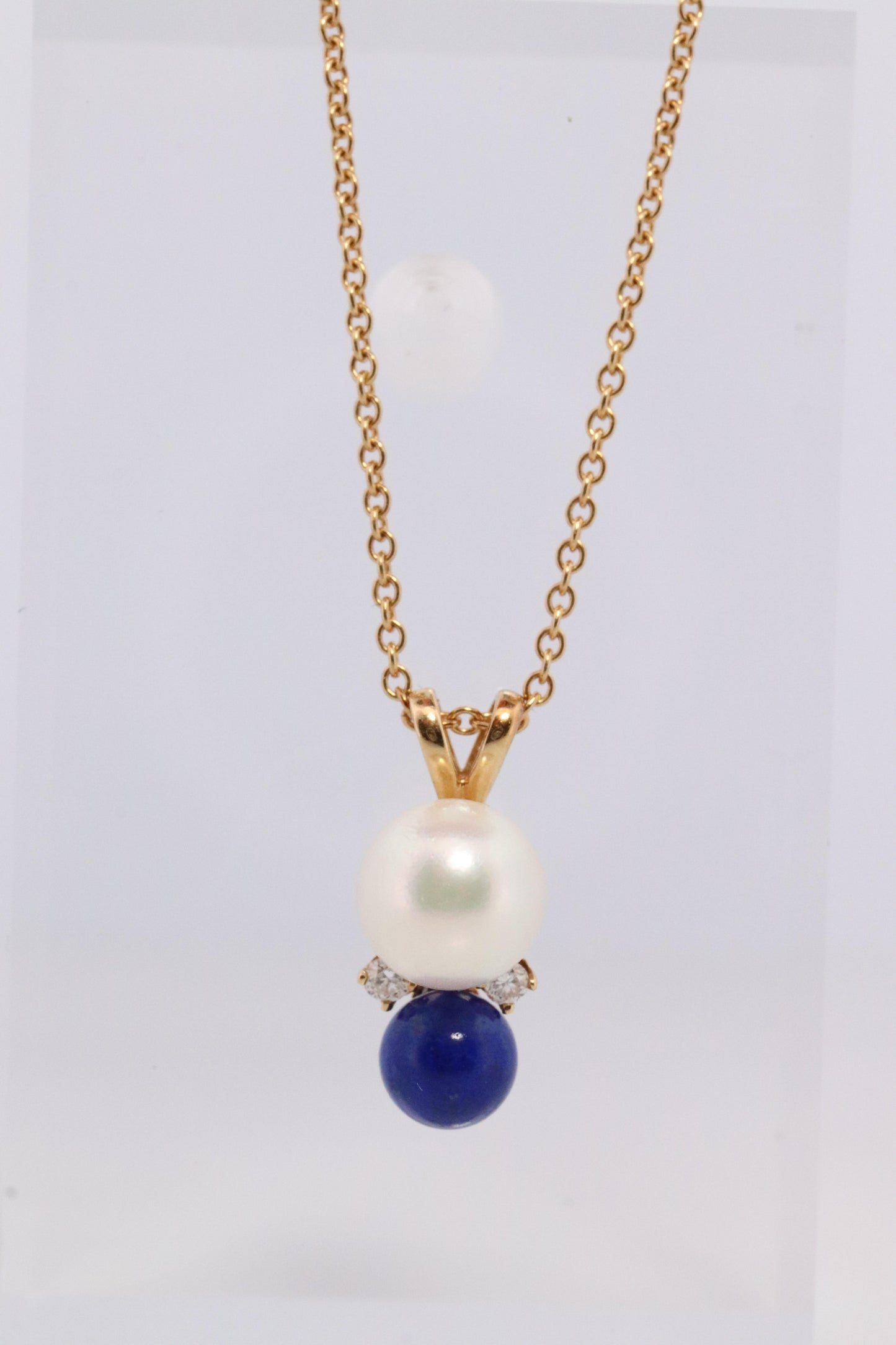 Tiffany and Co Pearl Diamond Lapis Pendant. 18k Tiffany Elsa Peretti Necklace