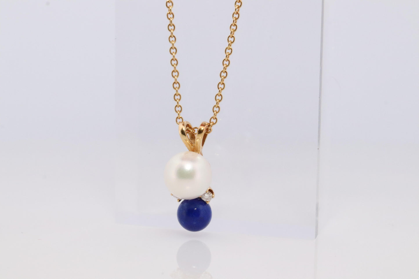 Tiffany and Co Pearl Diamond Lapis Pendant. 18k Tiffany Elsa Peretti Necklace