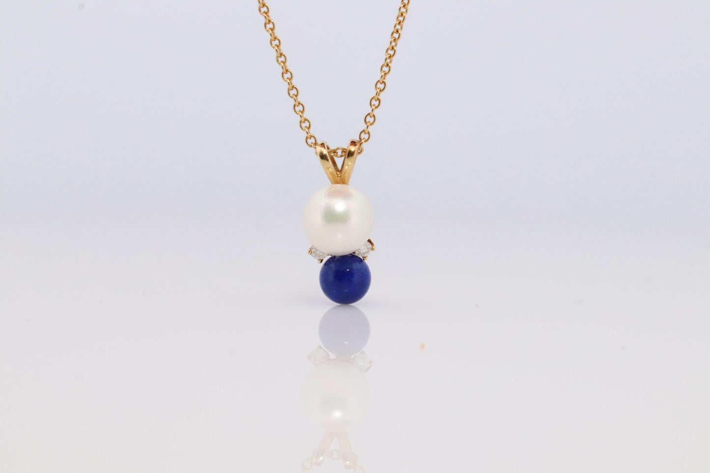 Tiffany and Co Pearl Diamond Lapis Pendant. 18k Tiffany Elsa Peretti Necklace