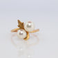 Mikimoto Ring. Vintage 18k Gold Mikimoto Pearl Cluster with Vines and Grapes