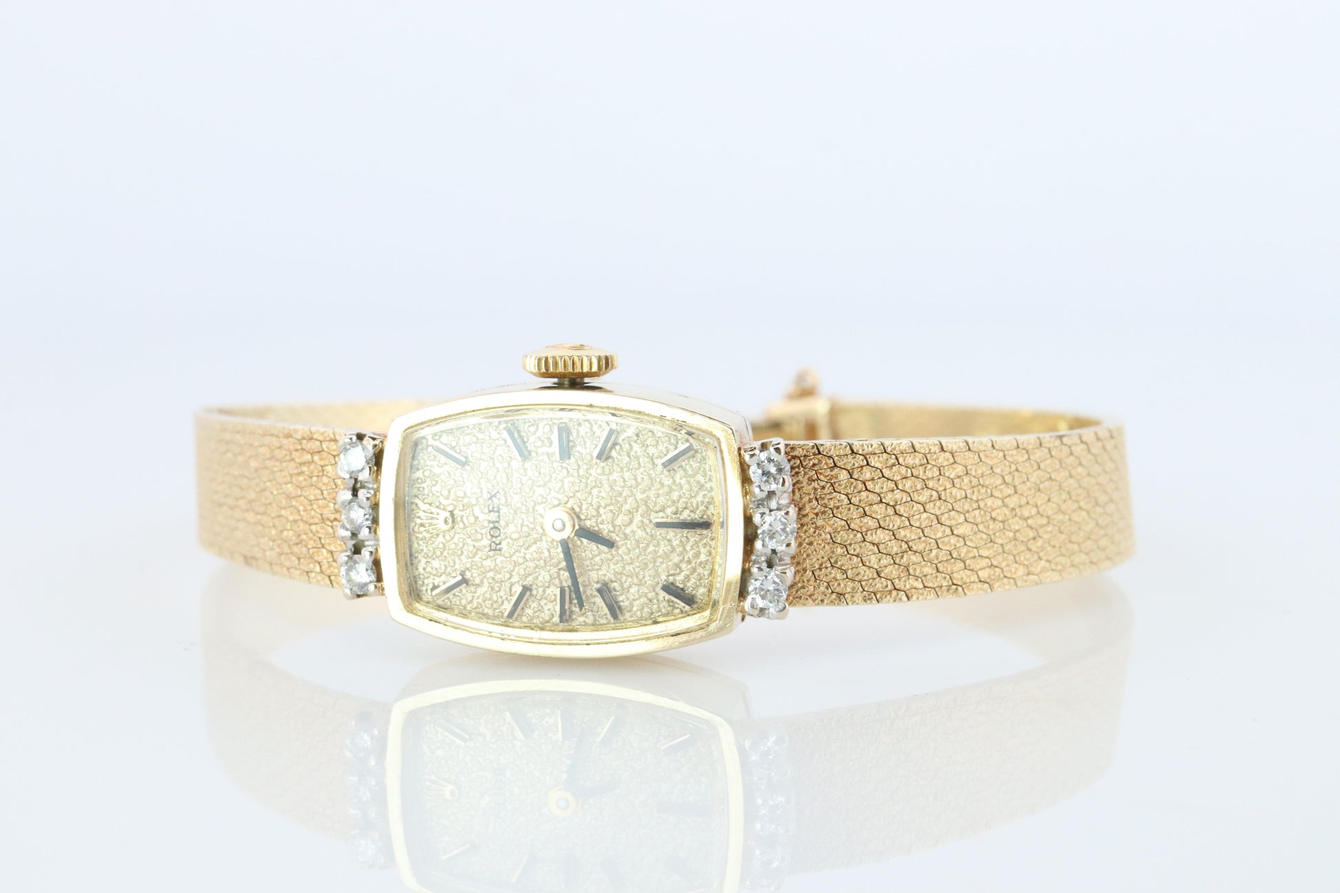 Genuine Rolex Diamond Watch. 14k YG Ladies Rolex Mechanical Windup Watch.